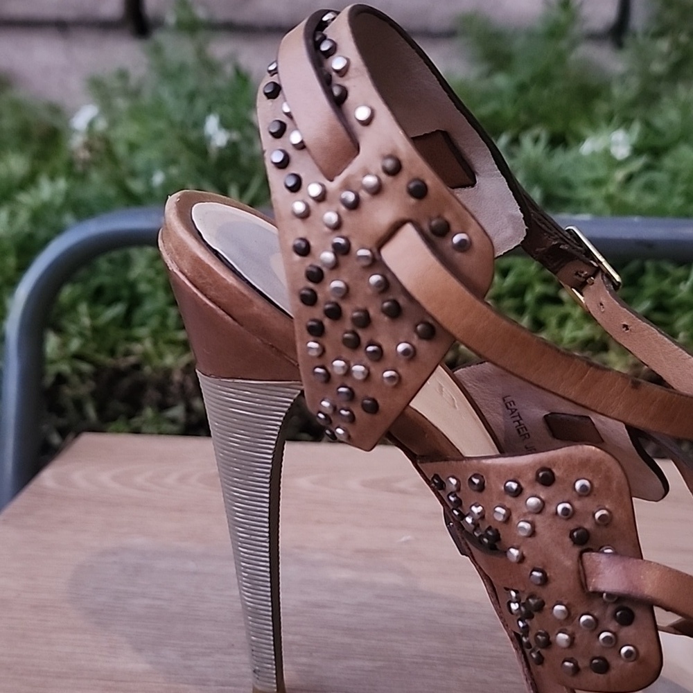 Brown Leather Studded L.A.M.B. Made in Brazil High Heel Sandals Size 6.5 - Picture 7 of 13